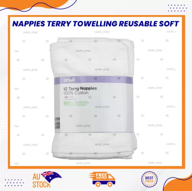 12 Pack Cotton Cloth Nappies Terry Towelling Reusable Soft Nappy Infant New born