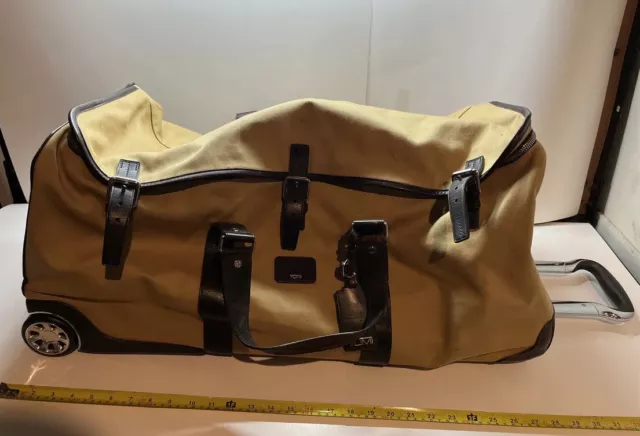 Tumi 24042KH Wheeled XL 29” Duffle Black Leather Nylon Rolling Suitcase Tan Bag
