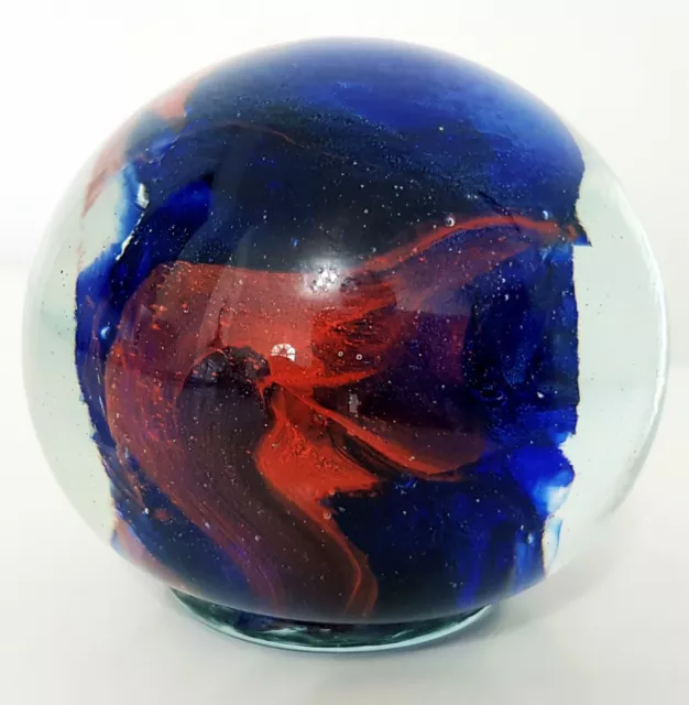 Harris Isle of Wight rare footed scarlet & cobalt blue art glass paperweight