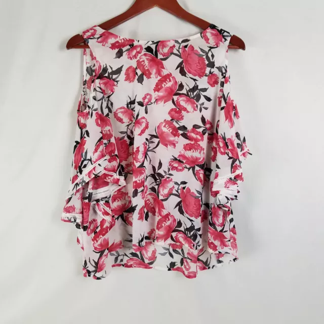 Jeans by Buffalo Shirt Womens Large Top Floral Short Cold Shoulder Flare Sleeve