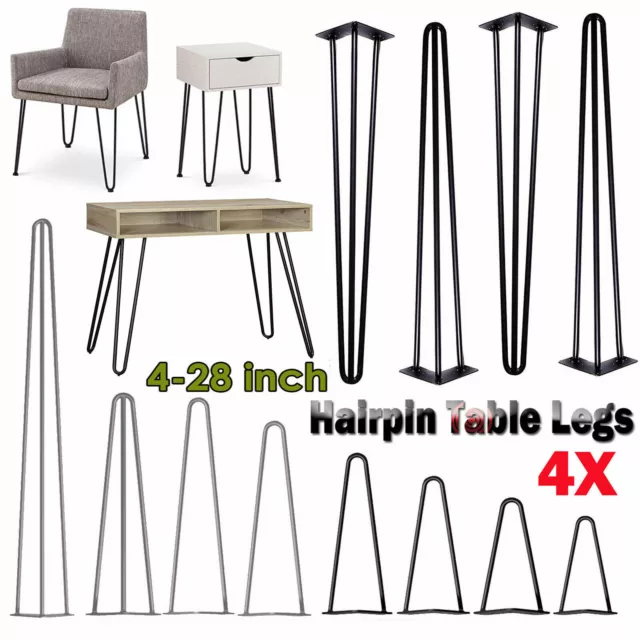 4 x Hairpin Legs Steel Hair Pin Legs Furniture Bench Desk Table 14" 16" 28" Inch