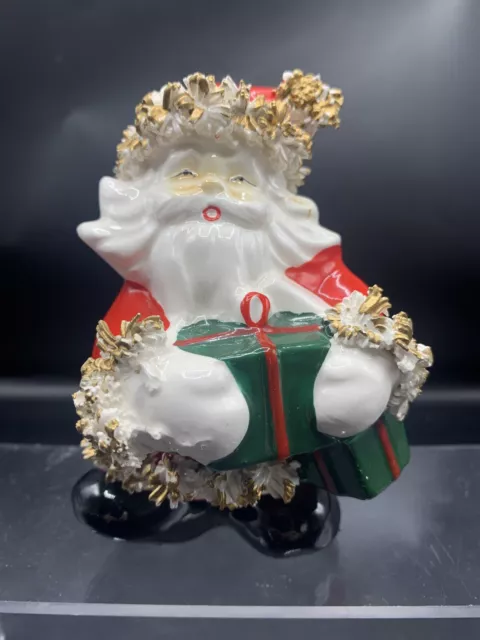 Vtg Japan Ceramic Spagehtti Hair Santa Holding  Presents