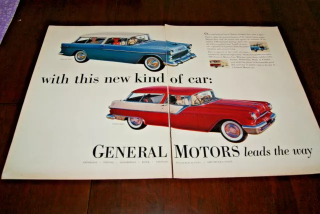 Vintage Print AD 1955 Chevrolet Nomad Pontiac Safari 2 page 13 x 20 GM