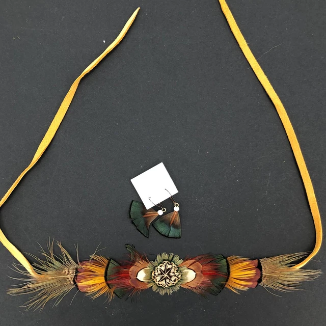Vintage Maracle Mohawk Centre Feather Choker and Earrings