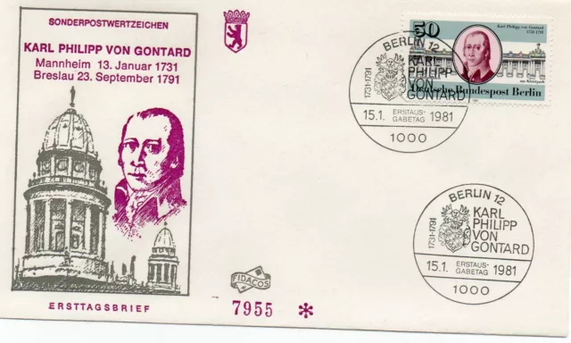 Berlin FDC  MiNr. 639 250. Geburtstag von Karl Philipp von Gontard Motiv 1