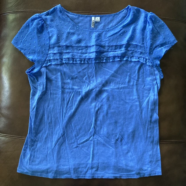 ELLE Swiss Dot Tee Shirt Short Sleeve Round Neck Women’s XL Sheer Cap Sleeve