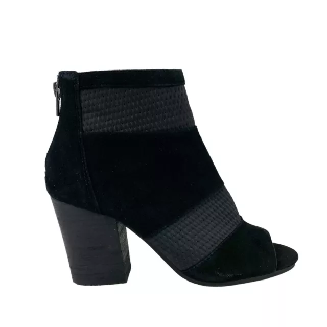 Reba Black Leather Ankle Boots Peep Toe Booties Side Zip Womens Size 5.5 M