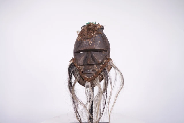 Unusual Dan Style Mask with Horse Hair Beard 9.75" - Ivory Coast - African Art