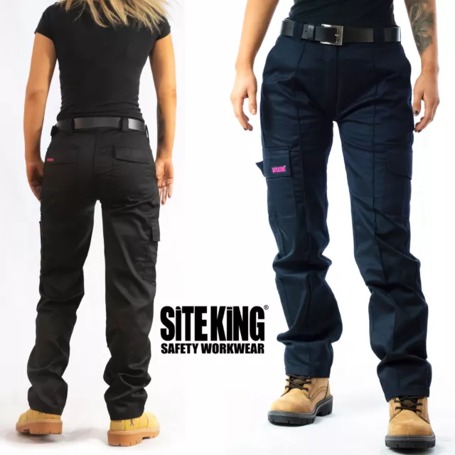 SITE KING Damas Pantalones de Trabajo de Combate de Carga Talla 8 a 22 Negros o Marino MUJER