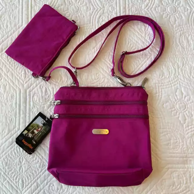 Baggallini Sleek and Savvy Zipper Bag Crossbody 9"x9" Fuchsia Pink Nylon NWT