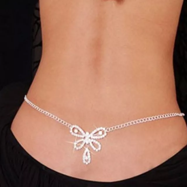 Women Girl Dancing Butterfly Rhinestone Belly Chain and Lower Back - ONE SIZE