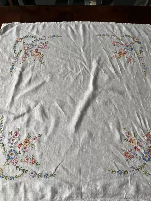 Off White Vintage Floral Embroidered Table Cloth