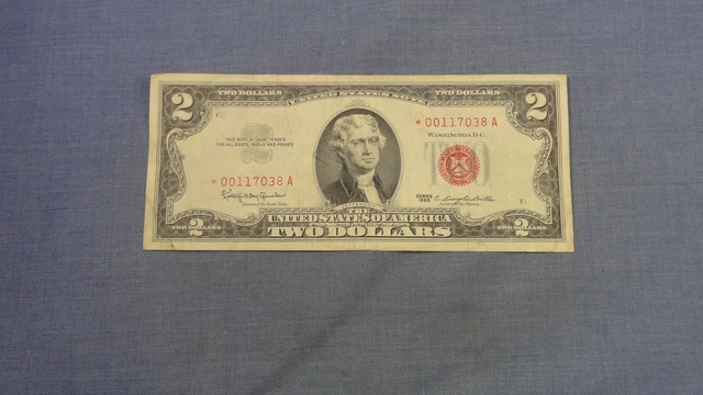1963 2 DOLLAR UNITED STATES NOTE - RED SEAL w/STAR & LOW S/N, CIRCULATED