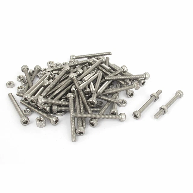 M3x30mm Stainless Steel Hex Socket Head Knurled Cap Screws Bolts Nut Set 50Pcs