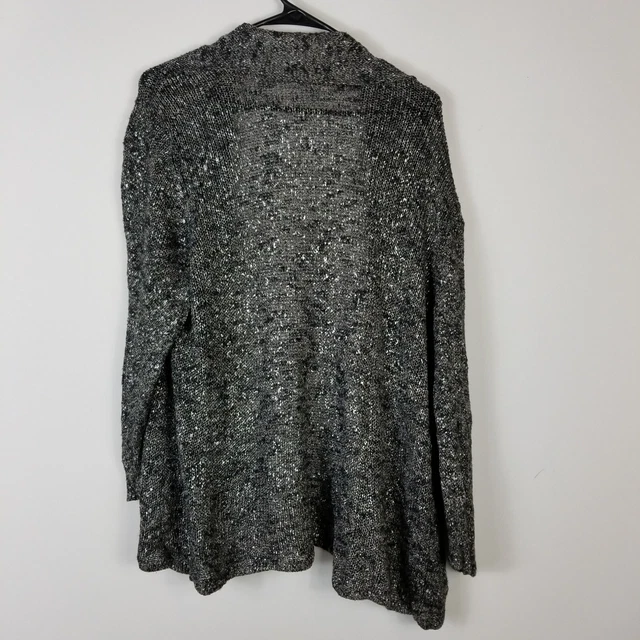 Eileen Fisher Damen-Cardiganpullover grau metallic offen vorne Leinenmischung XL 2