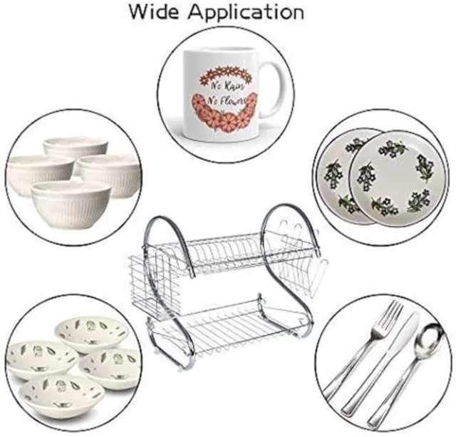 2 Tier Dish Drainer Rack with Drip Tray Cutlery Holder Plate Rack Kitchen Sink