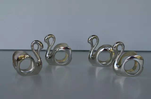 Vintage Swan Silver Plate Napkin Serviette Holders Rings X 4