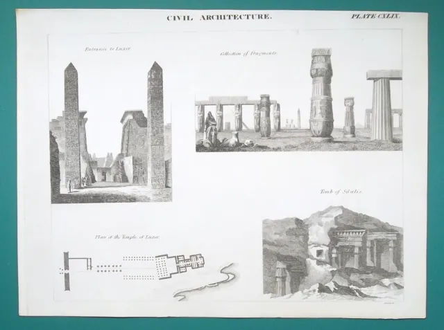 ARCHITECTURE Egypt Temple at Luxor Tomb of Silsilis - 1813 Antique Print