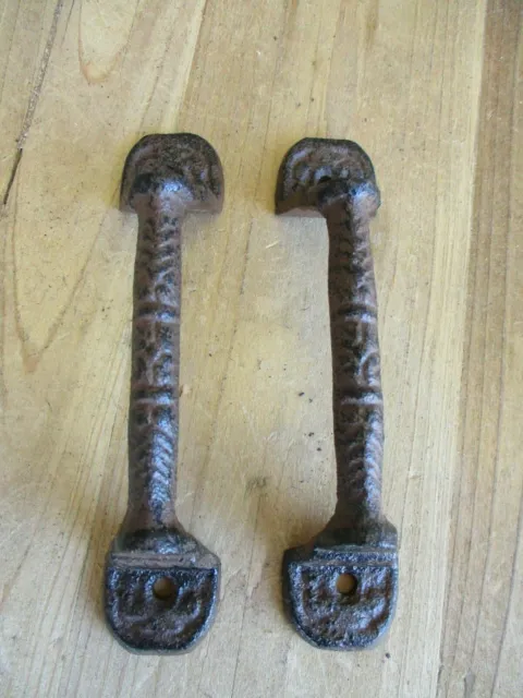 2 Cast Iron RUSTIC Barn Handle Gate Pull Shed Door Handles Fancy Drawer Pulls 3