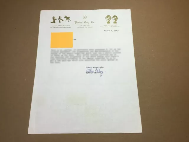 ART CLOKEY Written and Signed Letter by GUMBY’s Creator RARE from 3/8/83