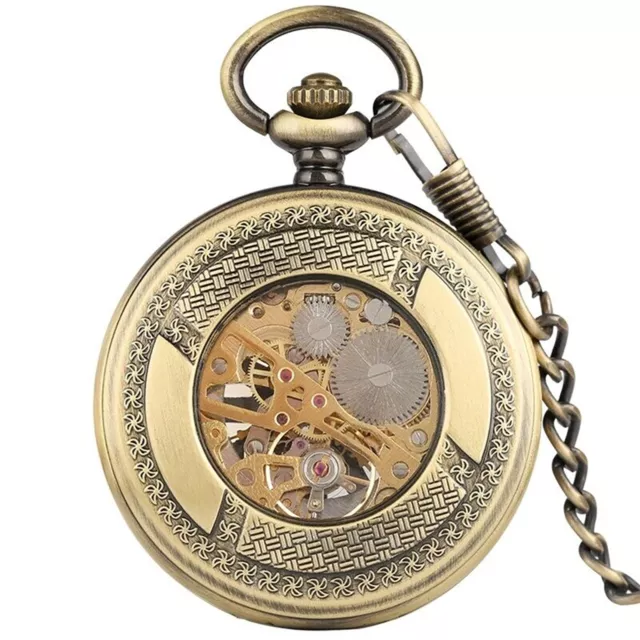 Classic Mechanical Black Steampunk Skeleton Pocket Watch with Chain For Men 3