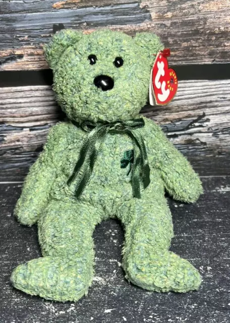 2000 Retired Ty Beanie Baby~Shamrock St Partick Irish Clover Teddy Bear 8"~New