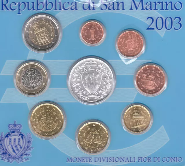 San Marino S 434+441+447 KM 440+447: 1-50 Cents+1+2+5 € 2003 9 Stück Sammler