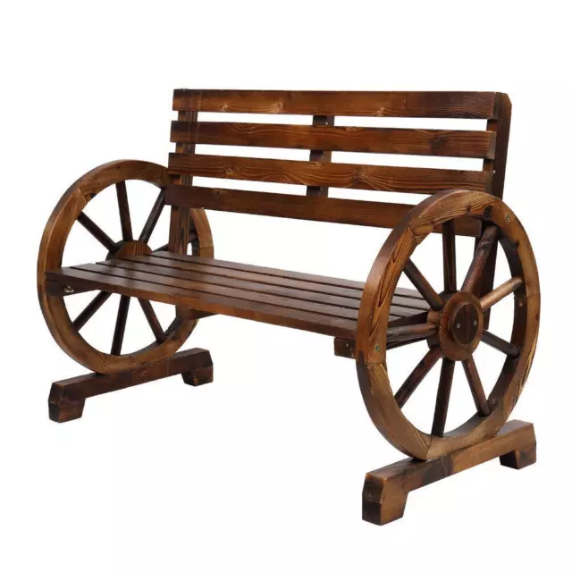 2 Persons Rustic WOODEN WAGON WHEEL BENCH Patio Furniture Garden Yard