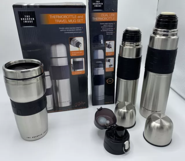 SET OF 3~~Sharper Image Stainless Thermos,Travel mug & Sports Bottle~~ship free