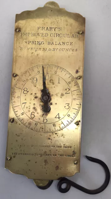 Antique Frary's Brass Improved Circular Spring Balance Scale 30 Lbs By Ounces(34