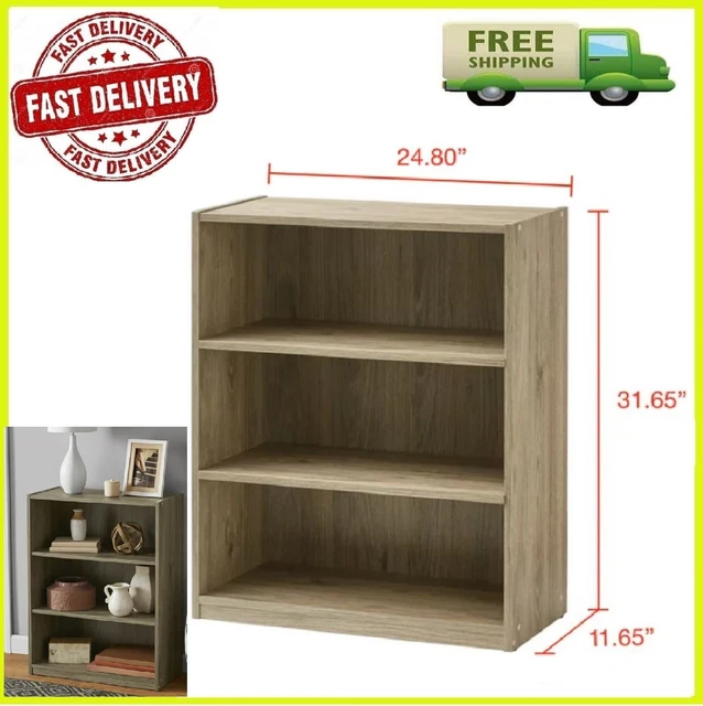 3 SHELF WOOD Bookcase Wide Storage Display Book Bookshelf Adjustable