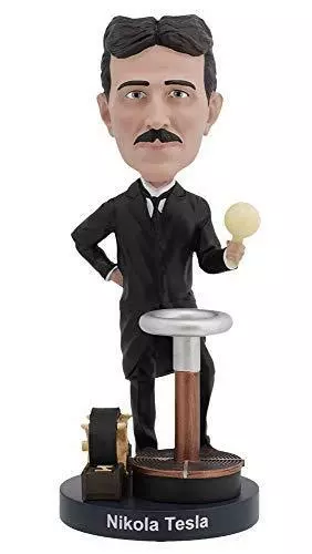 Royal Bobbles Nikola Tesla Bobblehead with a Glow-in-The-Dark Light Bulb