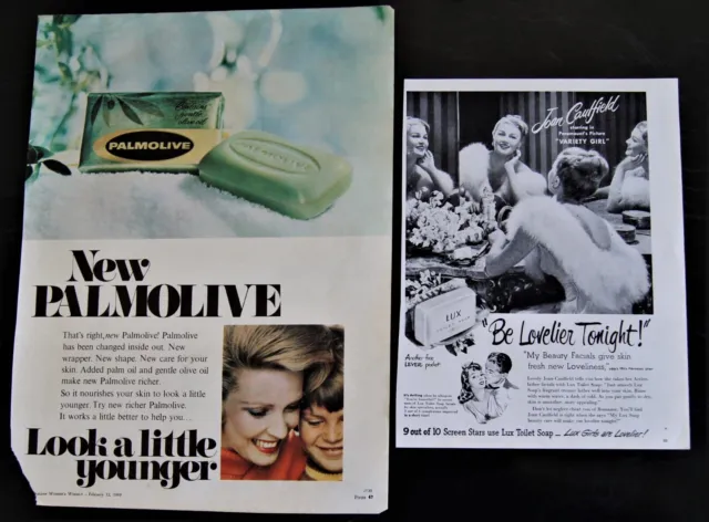 Full page Soap ads Palmolive 1969 Lux Joan Caulfield 1940’s Olivia de Havilland