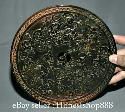 8 "Old Chinese Hetian Jade Dynasty Palace Dragon Pixiu Beast Circular Yu Bi