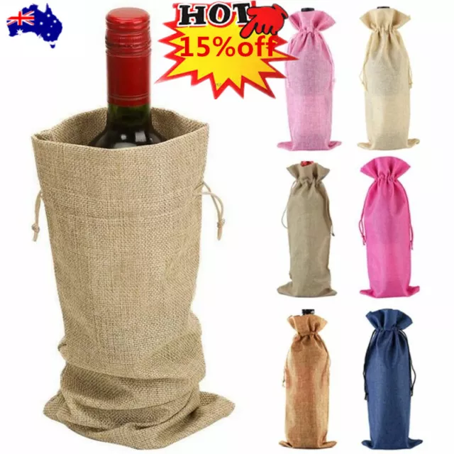 10x Rustic Wine Bags Pouch Wine Bottle Covers Drawstring Jute Burlap Gift Bags