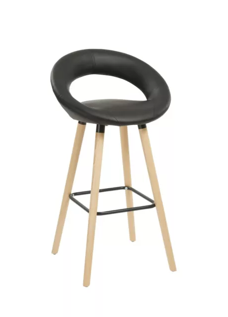 Black Leather Bar Stool Wooden Legs Foot Rest Chair Kitchen Seat Seconds