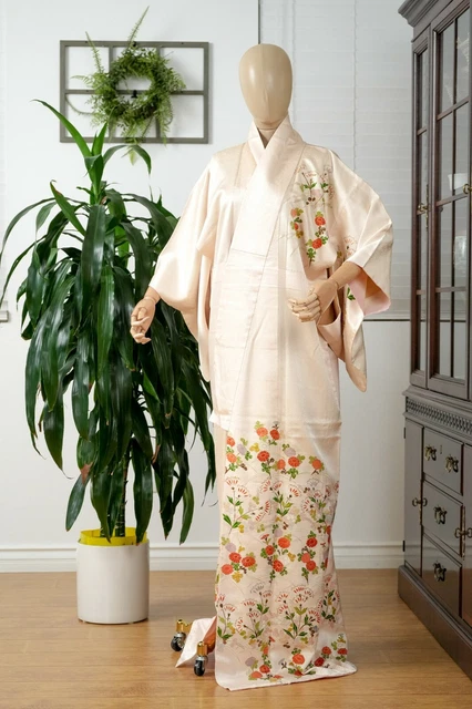 Dear Vanilla Japanese Silk Kimono Women's Robe Gown Authentic Japan Vintage Mint