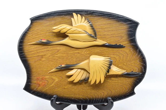 VINTAGE JAPANESE Carved Wooden Flying Ranes Wall Ornament 12 X vintage-japanese-carved-wooden-flying-ranes-wall-ornament-12-x