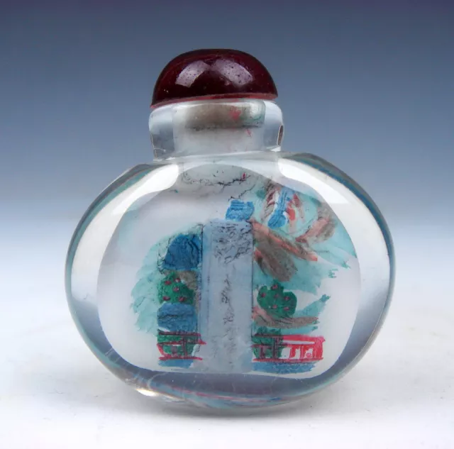 Peking Glass Inside Reverse Hand Painted China Waterfall Snuff Bottle #01021610