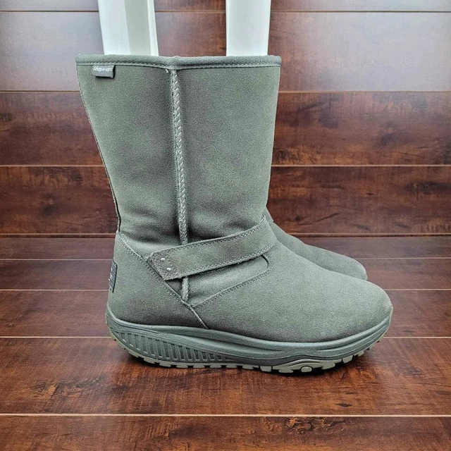 Skechers Shape-Ups XF Suede Leather Boots Faux-Fur Lined Gray Womens Size 9