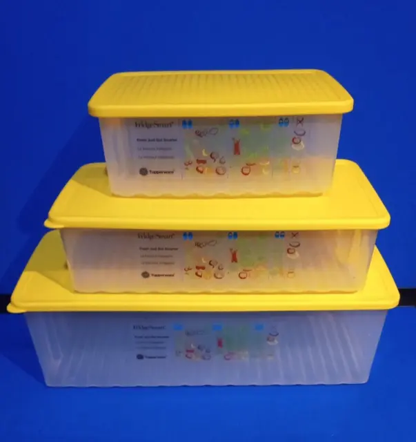 3 Tupperware FridgeSmart Fruit Veggie Crisper Container Vented Yellow Set