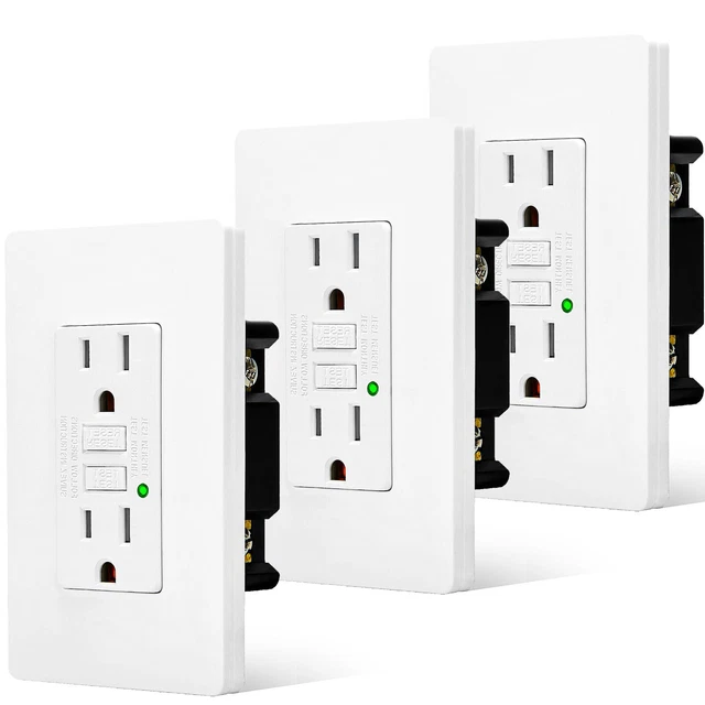 GFCI Outlet 15 Amp GFI Receptacle Non-TR/WR w/Plate Residential Commercial 3Pack