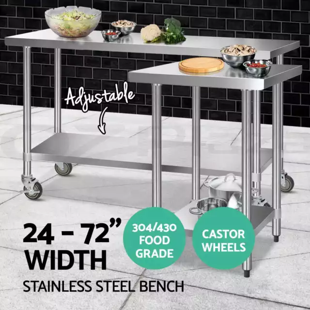 Cefito 304/430 Stainless Steel Kitchen Benches Work Bench Food Prep Table Wheels