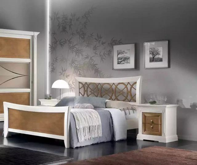 Chambre à Coucher Meuble 3tlg. Set Lit Bois Massif Nachttische 2x Lits Bois