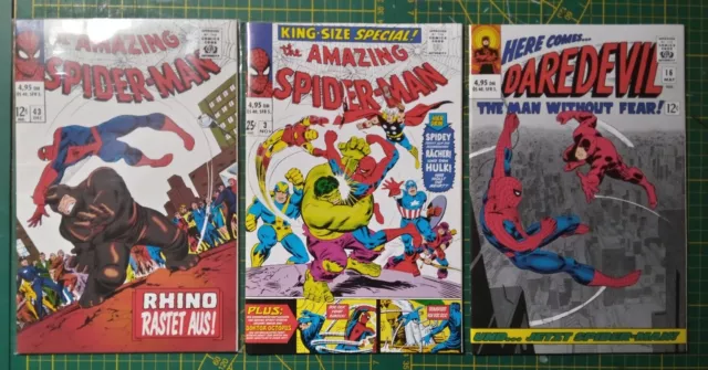 MARVEL Comics "The Amazing Spider-Man/Daredevil" #3, 16, 43 (1966 REPRINT) VF+