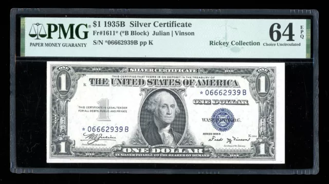 DBR $1 1935-B Silver Vinson STAR Fr. 1611* PMG 64 EPQ Serial *06662939B