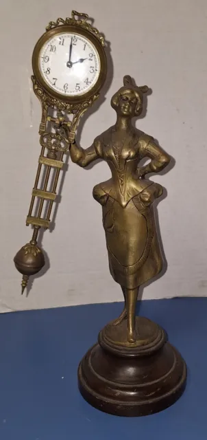 German Style Brass Barmaid Figure Mystery Swinger Clock (Junghans Type) Working