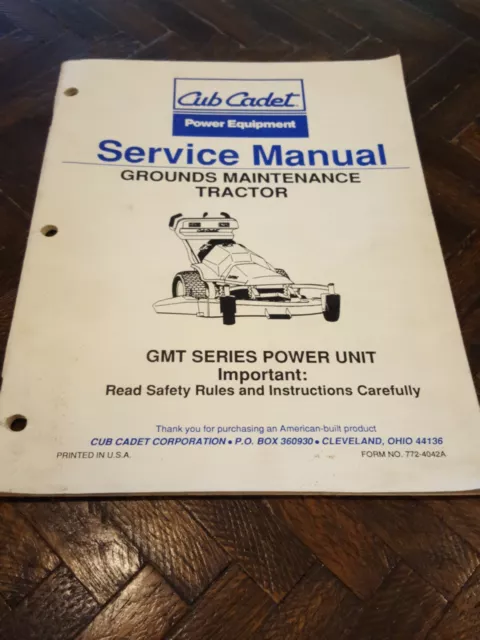 Cub Cadet Gmt Series Power Unit Grounds Maintenance Tractor Service Shop Manual