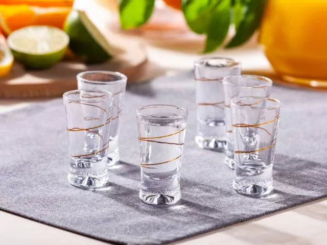 Shot Glasses with Gold Spiral Print 25ml Vodka Tequila Liqueur Glass Pack of 6