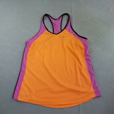 Nike Dr-Fit Tank Girls Top Large Racer Back Orange Pink Sleeveless Workout Gym